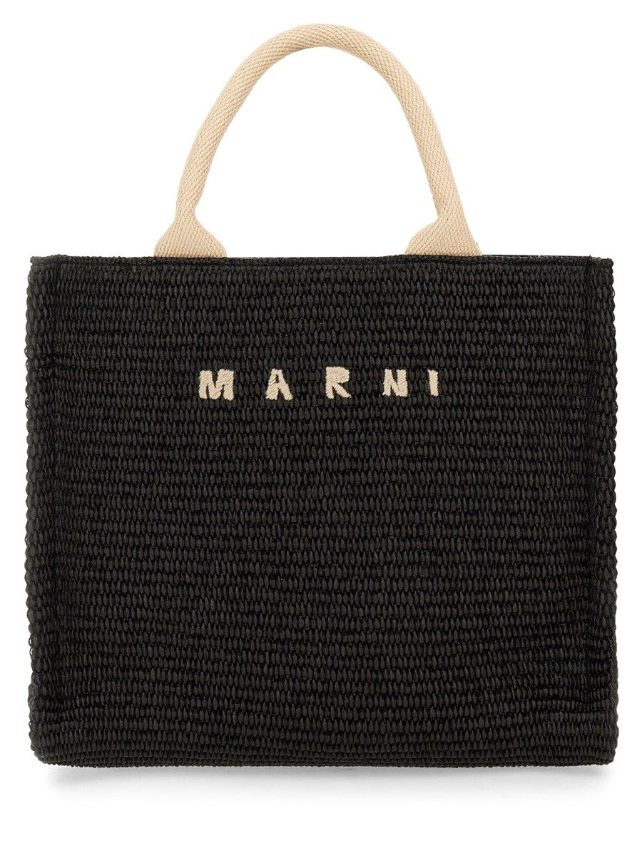 Marni RAFFIA EFFECT FABRIC SMALL TOTE BAG