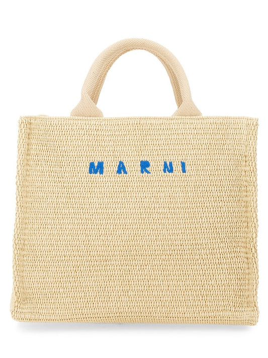 Marni RAFFIA EFFECT FABRIC SMALL TOTE BAG