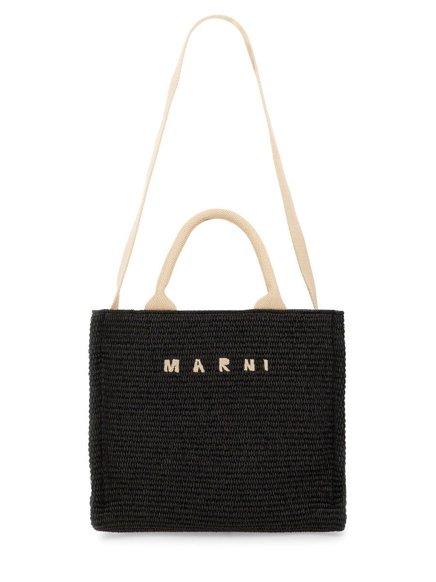 Marni RAFFIA EFFECT FABRIC SMALL TOTE BAG