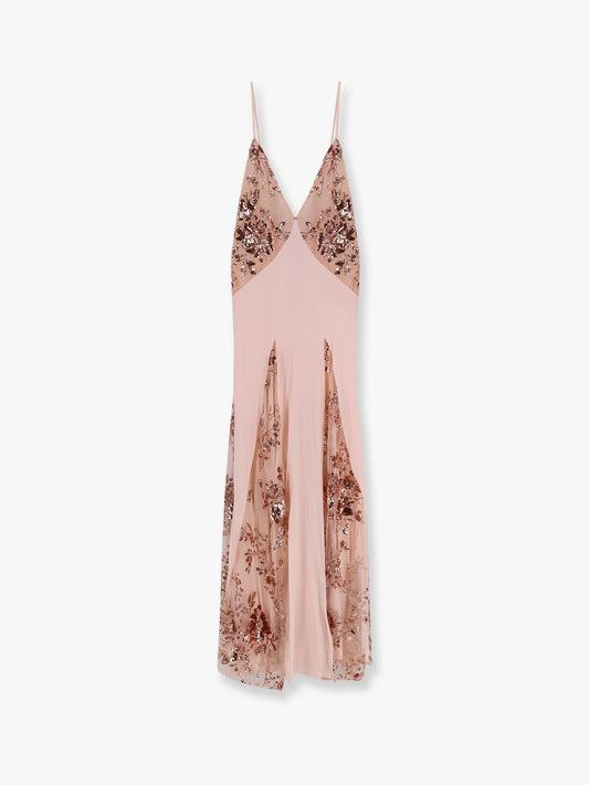 Elisabetta Franchi Red carpet dress in silk georgette fabric and embroidered lace