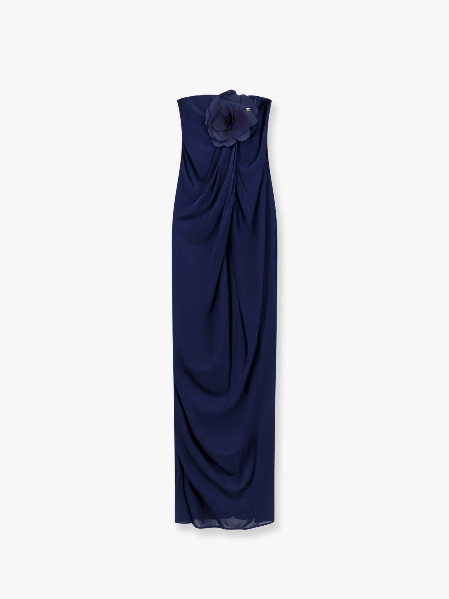 Elisabetta Franchi Red Carpet glossy jersey fabric dress with flower
