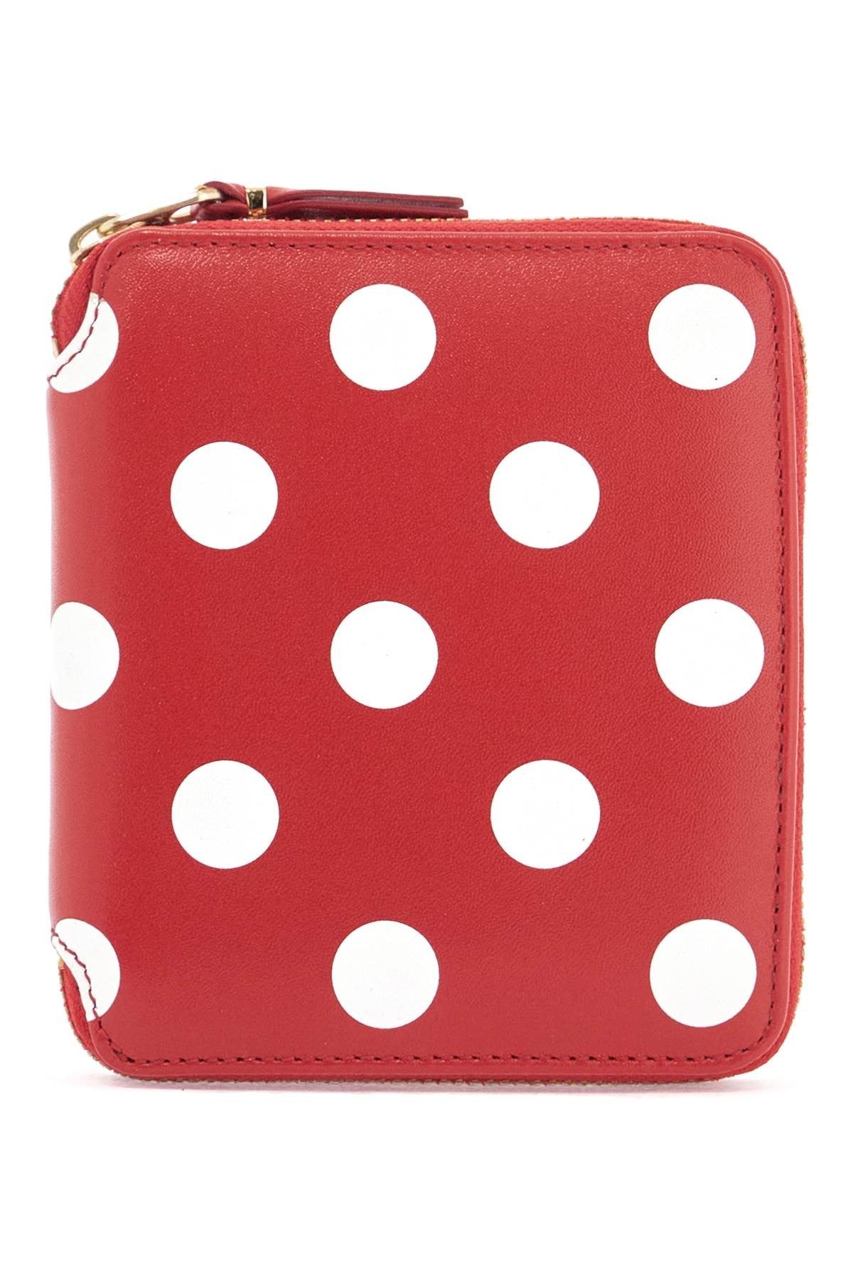 COMME DES GARCONS WALLET red polka dot calfskin wallet with zip