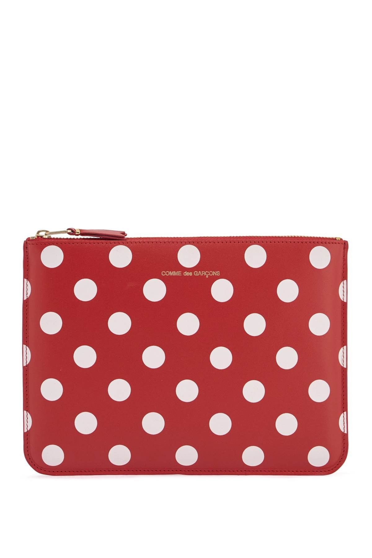 COMME DES GARCONS WALLET red polka dot leather unisex wallet with zip