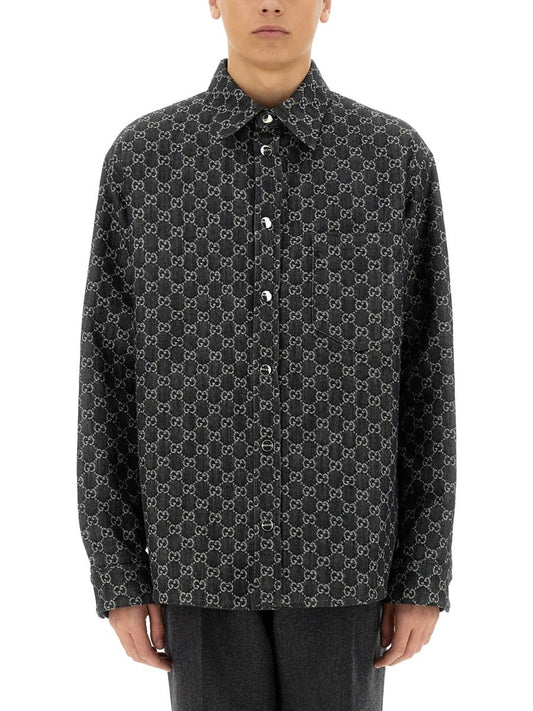 Gucci REVERSIBLE WOOL AND DENIM GG SHIRT