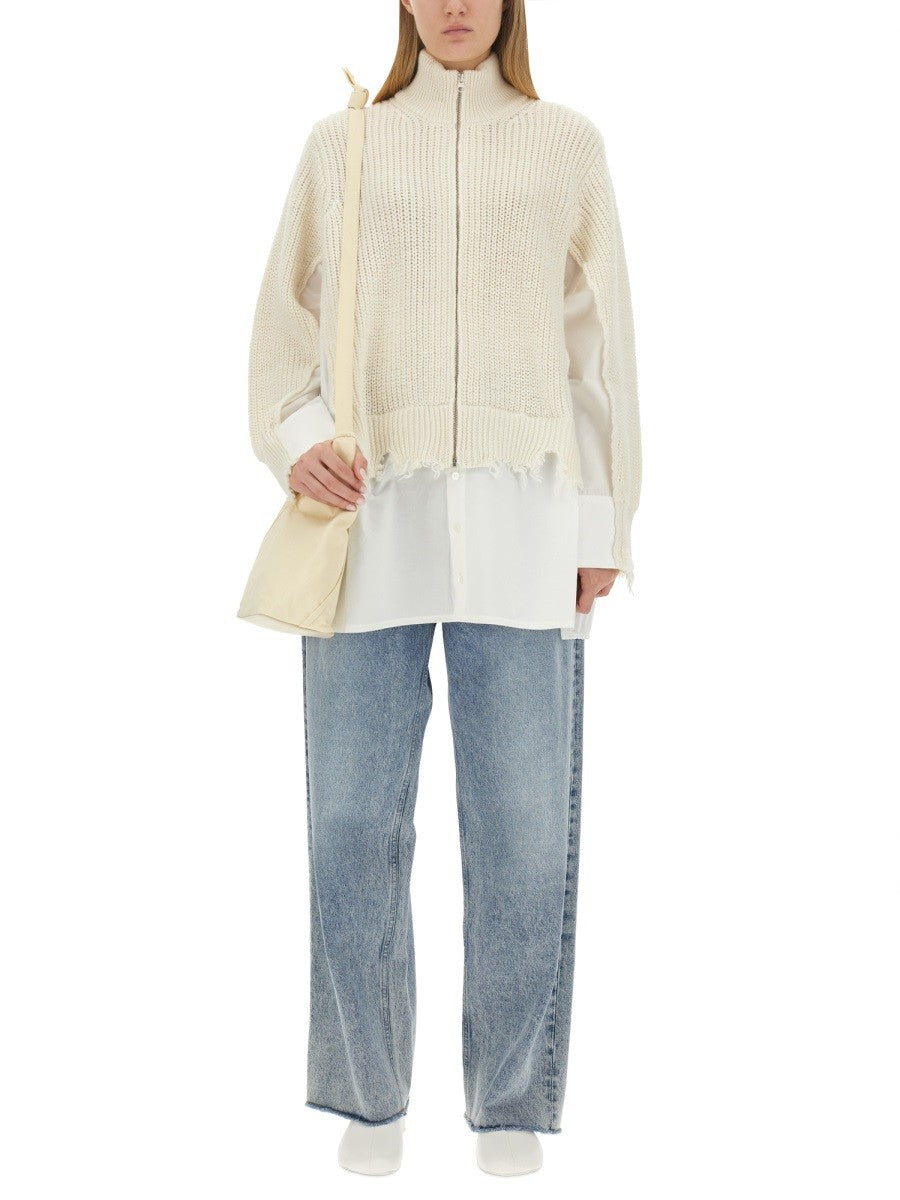 MM6 MAISON MARGIELA RIBBED CARDIGAN WITH ZIPPER