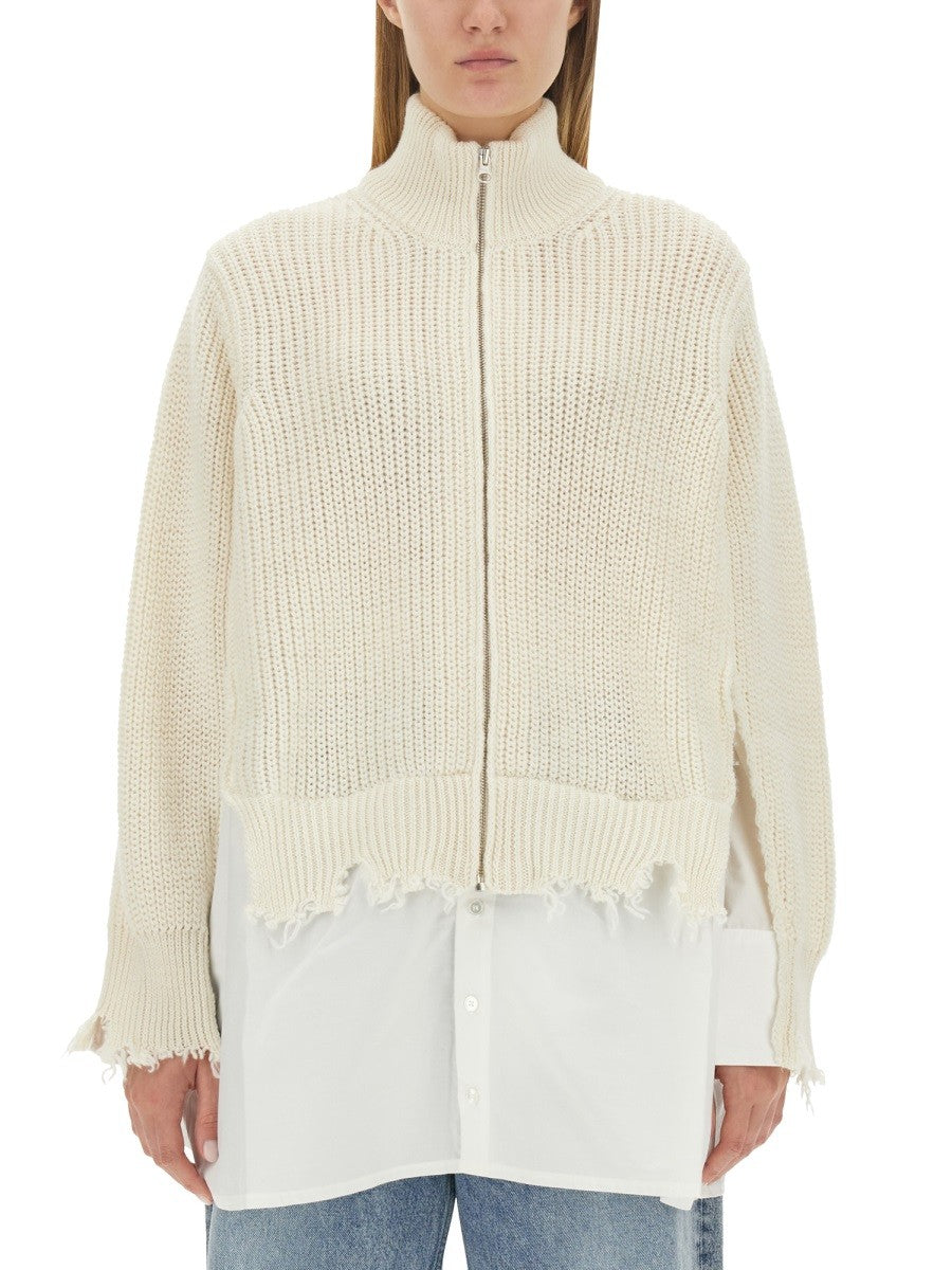 MM6 MAISON MARGIELA RIBBED CARDIGAN WITH ZIPPER