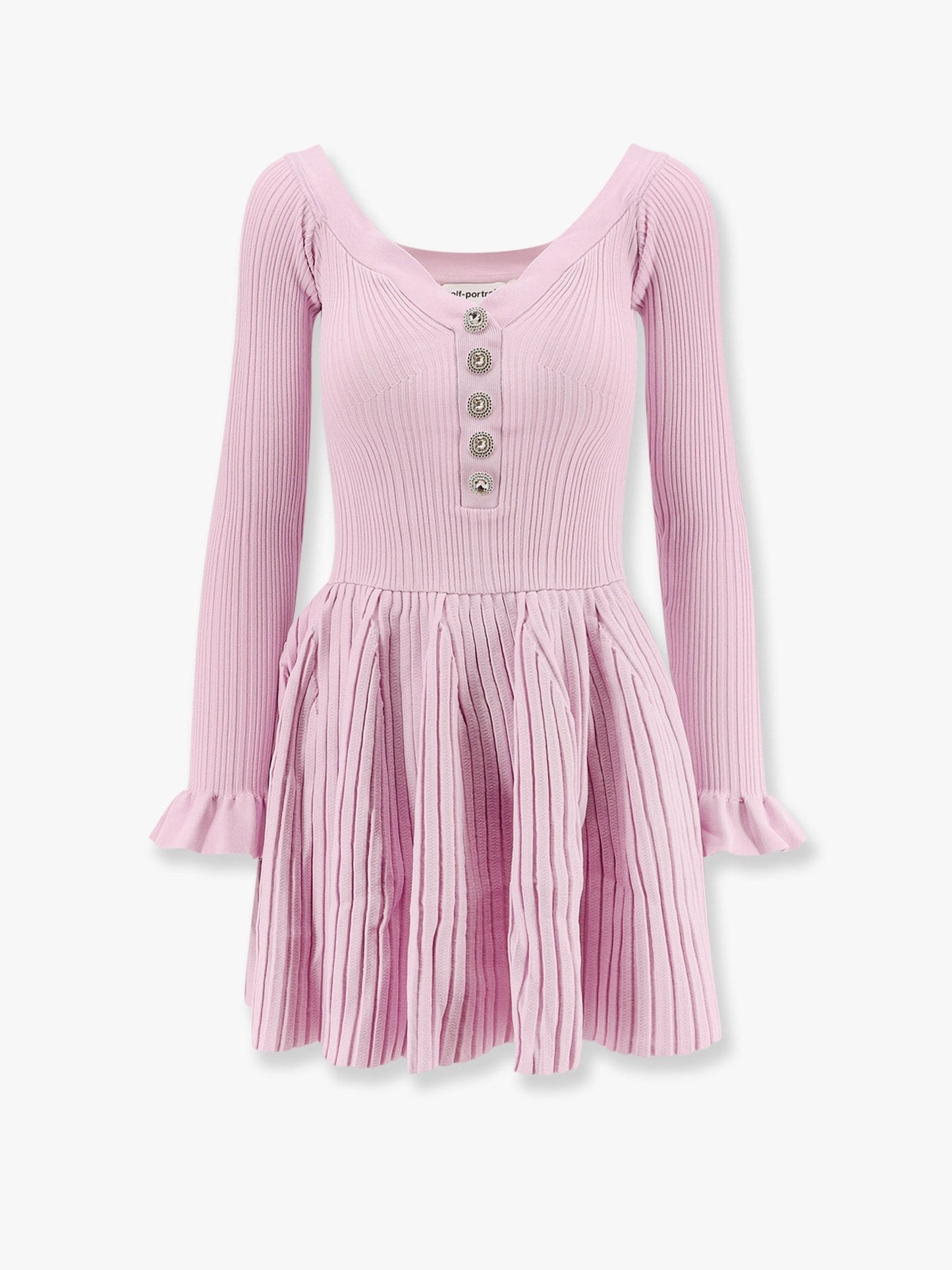 SELF PORTRAIT Ribbed knit mini dress with jewel buttons