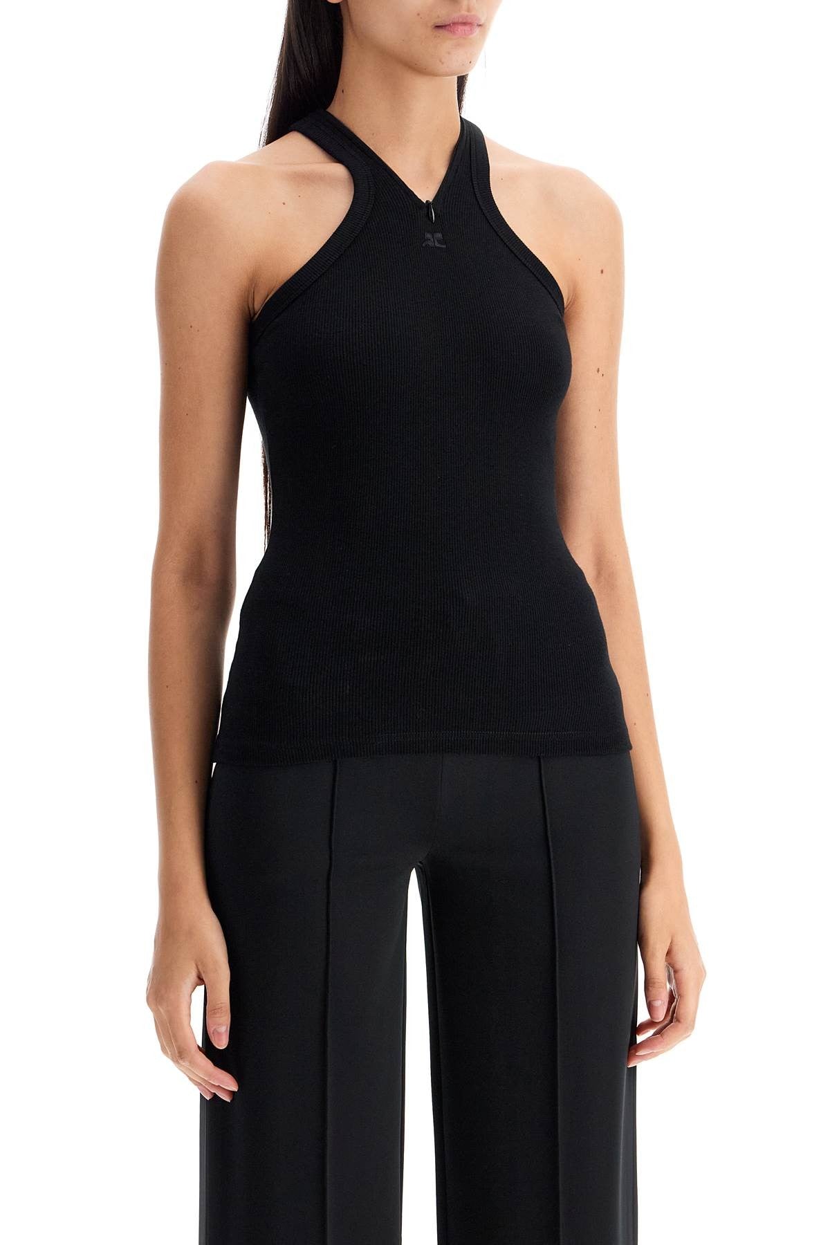 COURREGES ribbed tank top with zipper on the neckline