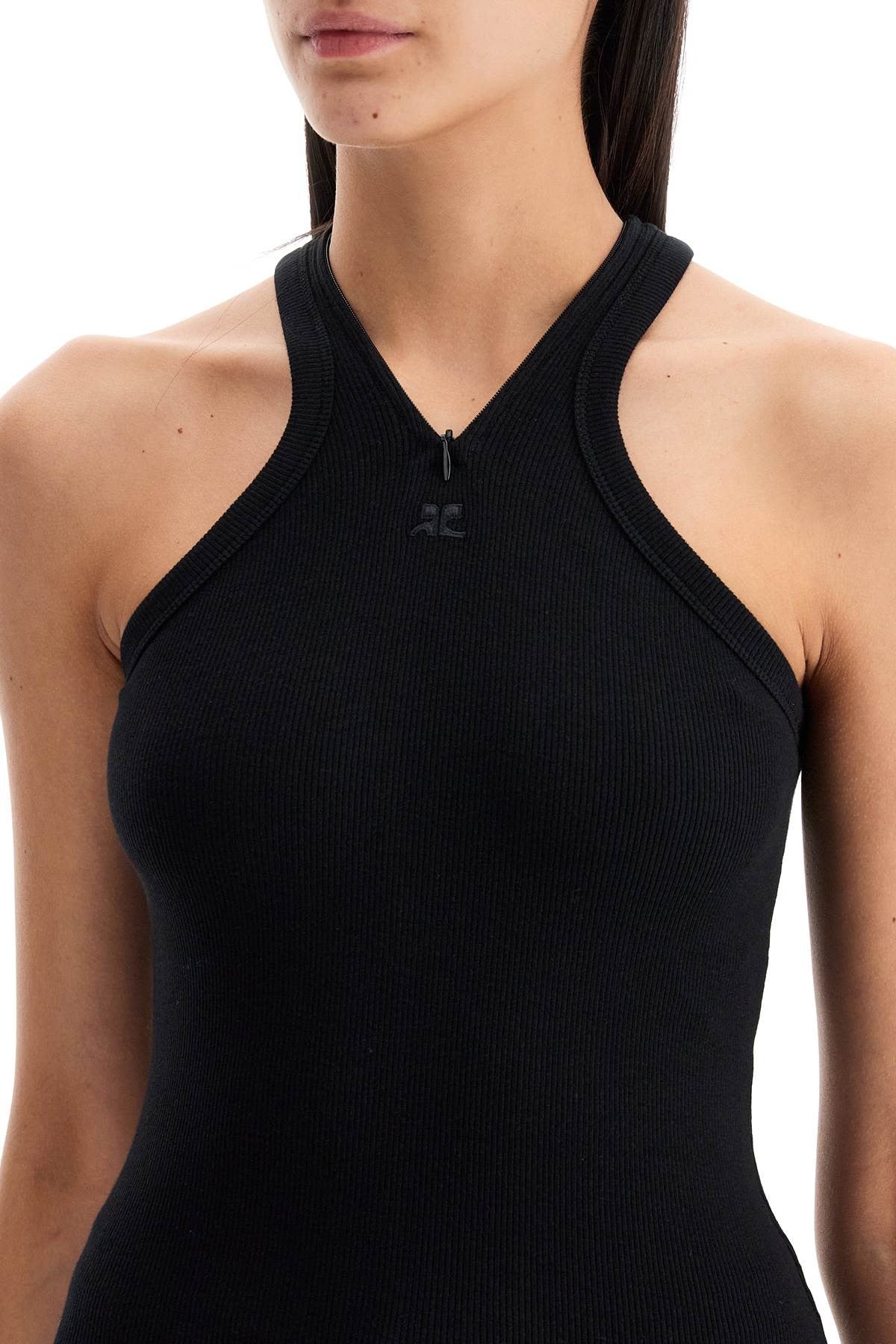 COURREGES ribbed tank top with zipper on the neckline