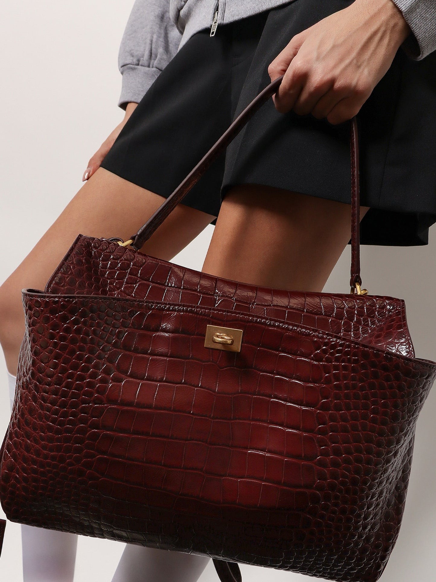 Balenciaga Rodeo leather shoulder bag with croco effect