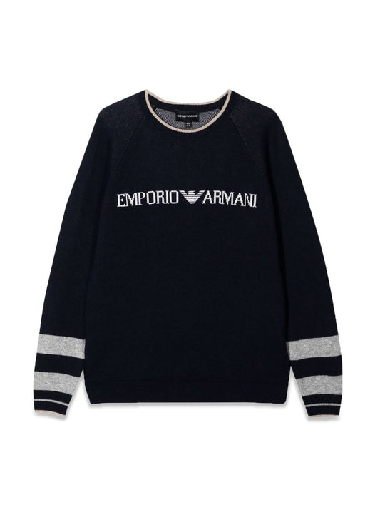 Emporio Armani ROUND NECK PULLOVER LOGO STRIPES ON THE WRISTS