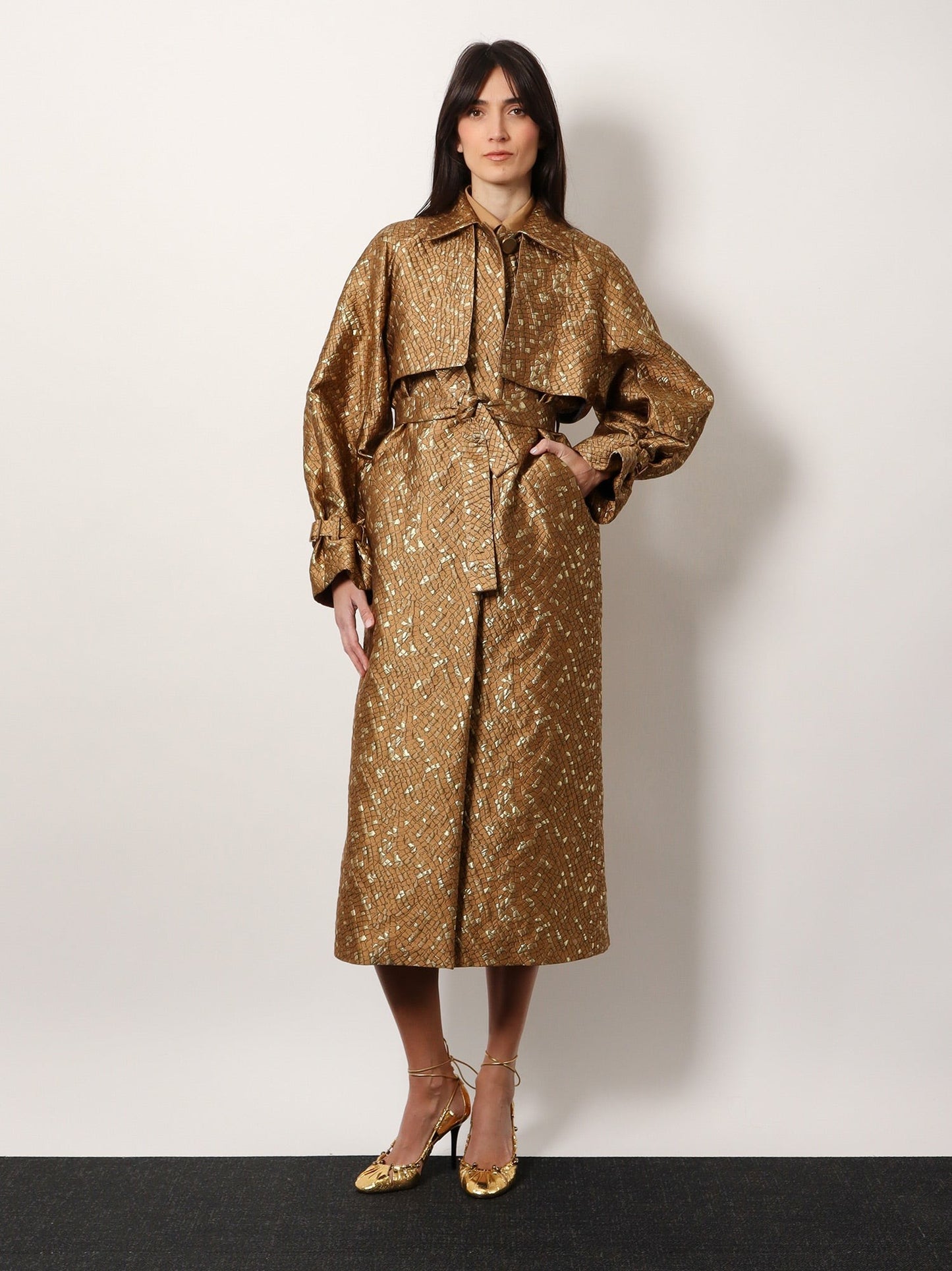 Max Mara Salsa oversize jacquard fabric trench with mosaic effect