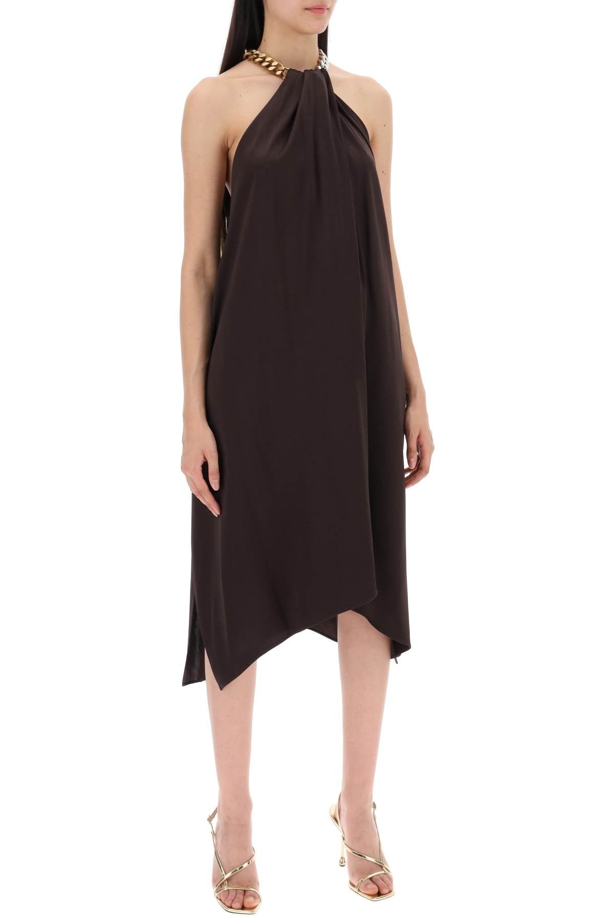 stella mccartney satin midi dress with chain detail