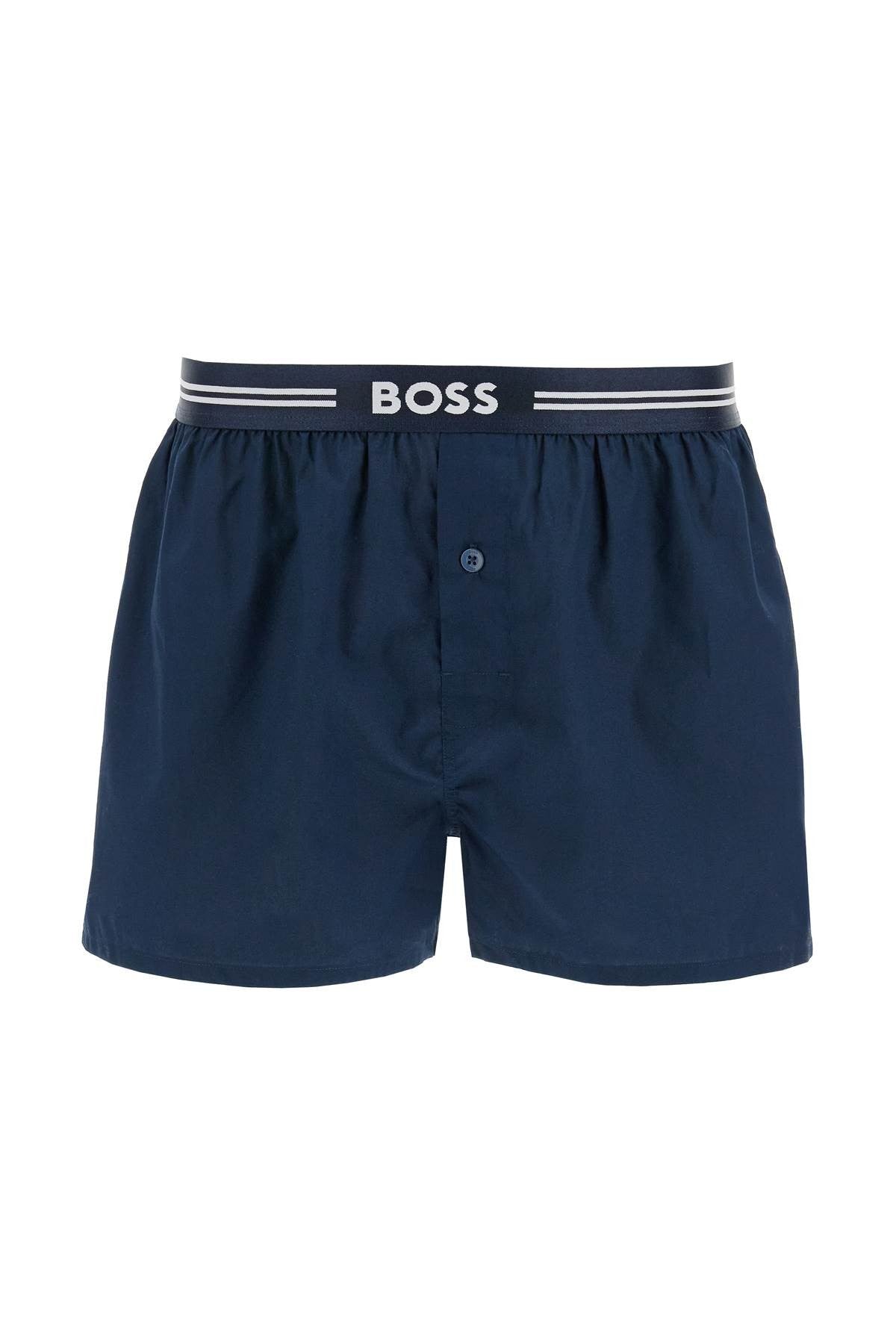 Boss set 3 boxer uomo cotone blu scuro righe quadretti vita elastica aw2024