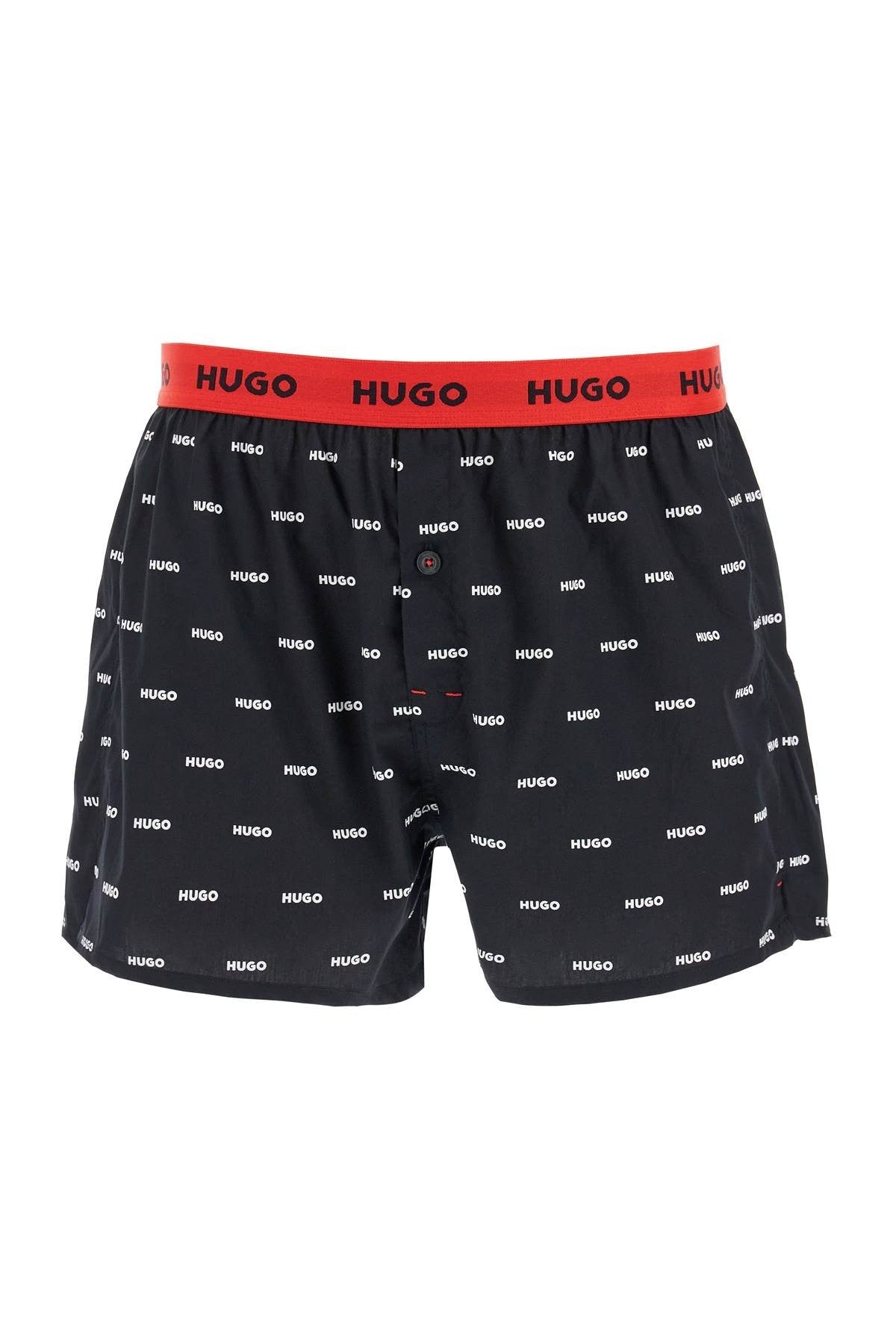 Hugo set di 3 boxer in cotone loose con bottoni rosso e nero