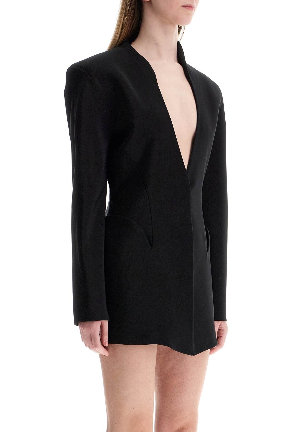 MUGLER short black v-neck jacket with contemporary design