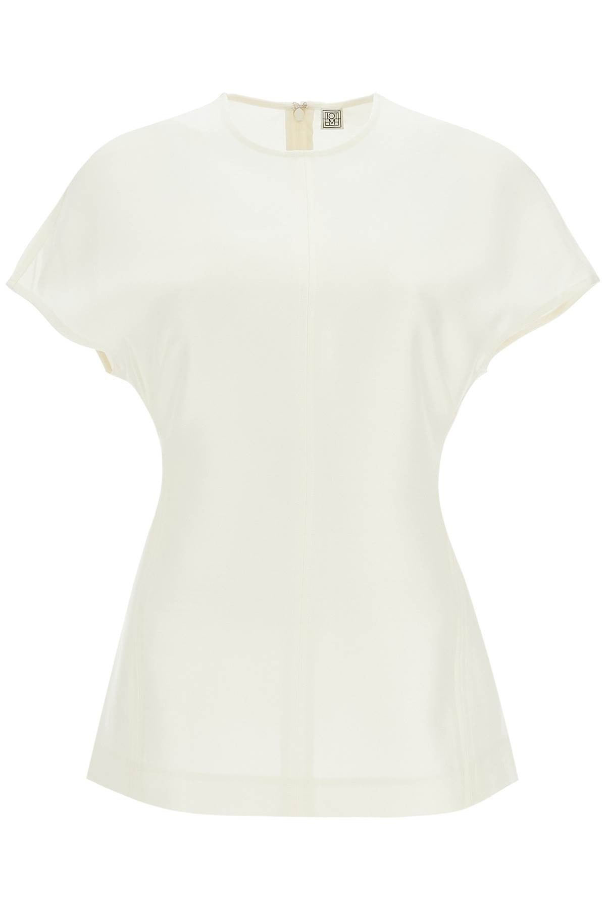 TOTEME short sleeve wool and silk top in macadamia