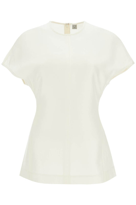 TOTEME short sleeve wool and silk top in macadamia