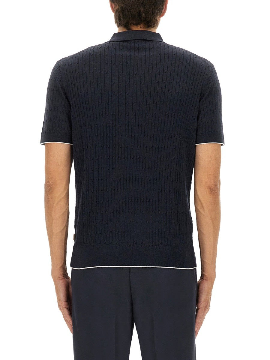 BOSS CAMEL SILK AND COTTON BRAIDED POLO SHIRT