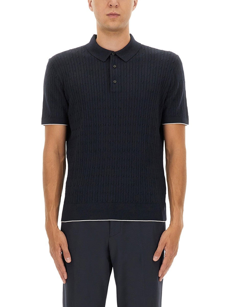 BOSS CAMEL SILK AND COTTON BRAIDED POLO SHIRT