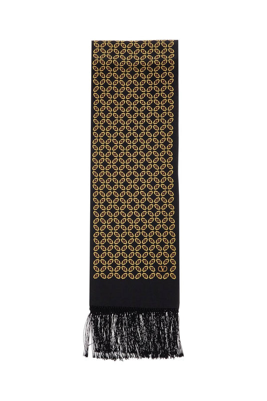 Valentino Garavani silk bandeau scarf with black, yellow, and orange geometric pattern