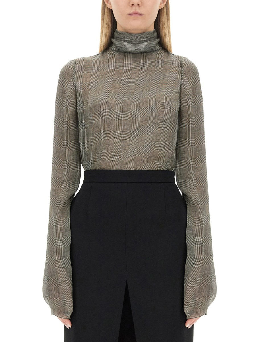 Saint Laurent SILK CHARMEUSE TURTLENECK BLOUSE
