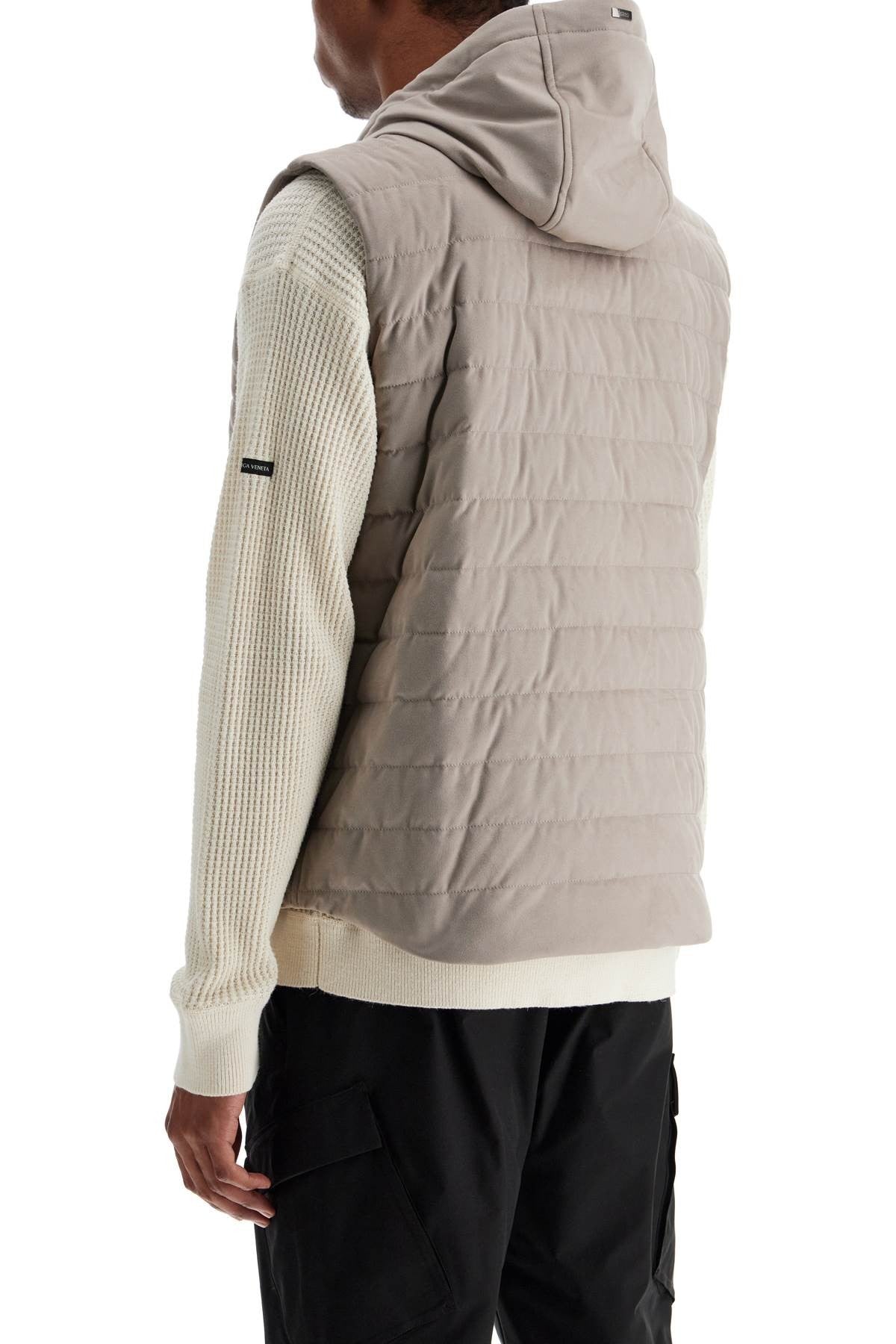 Herno sleeveless down jacket in dove gray polyester with quilted hood