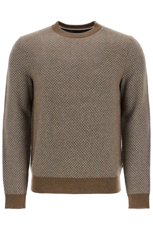 Boss slim fit diamond pattern green wool and cotton sweater