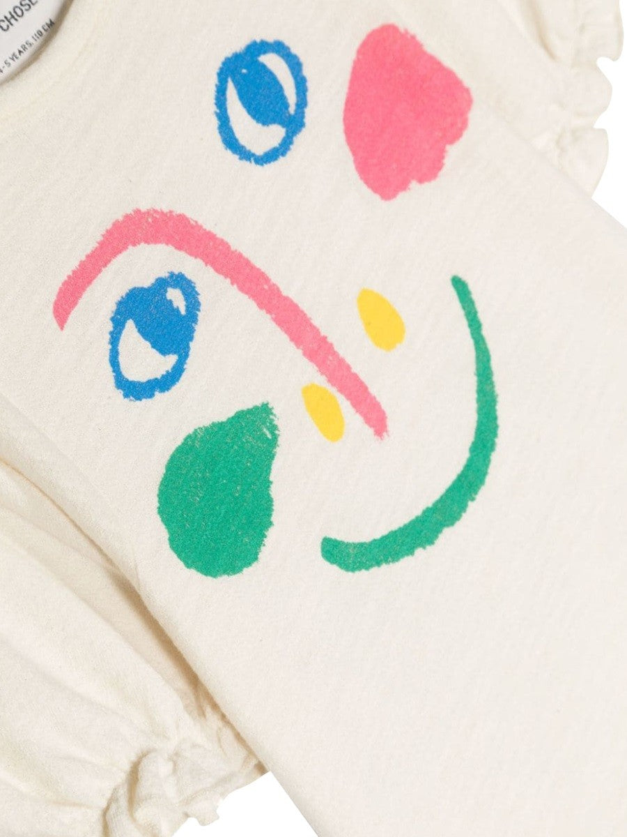 BOBO CHOSES smiling mask puffed sleeves t-shirt