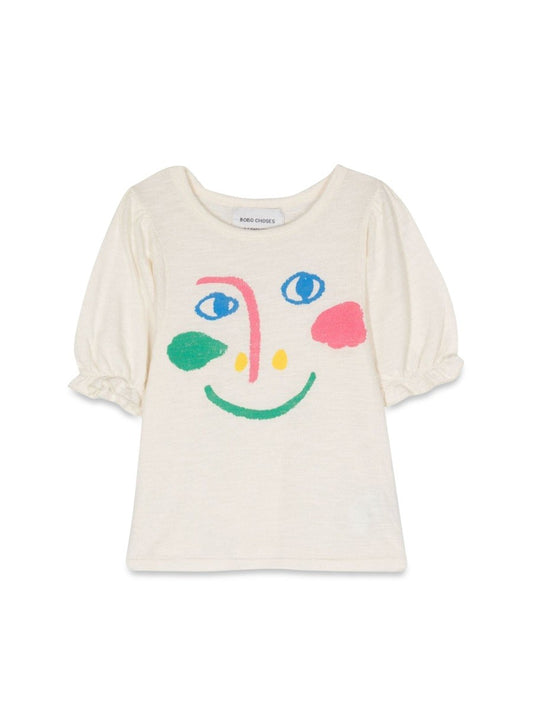 BOBO CHOSES smiling mask puffed sleeves t-shirt