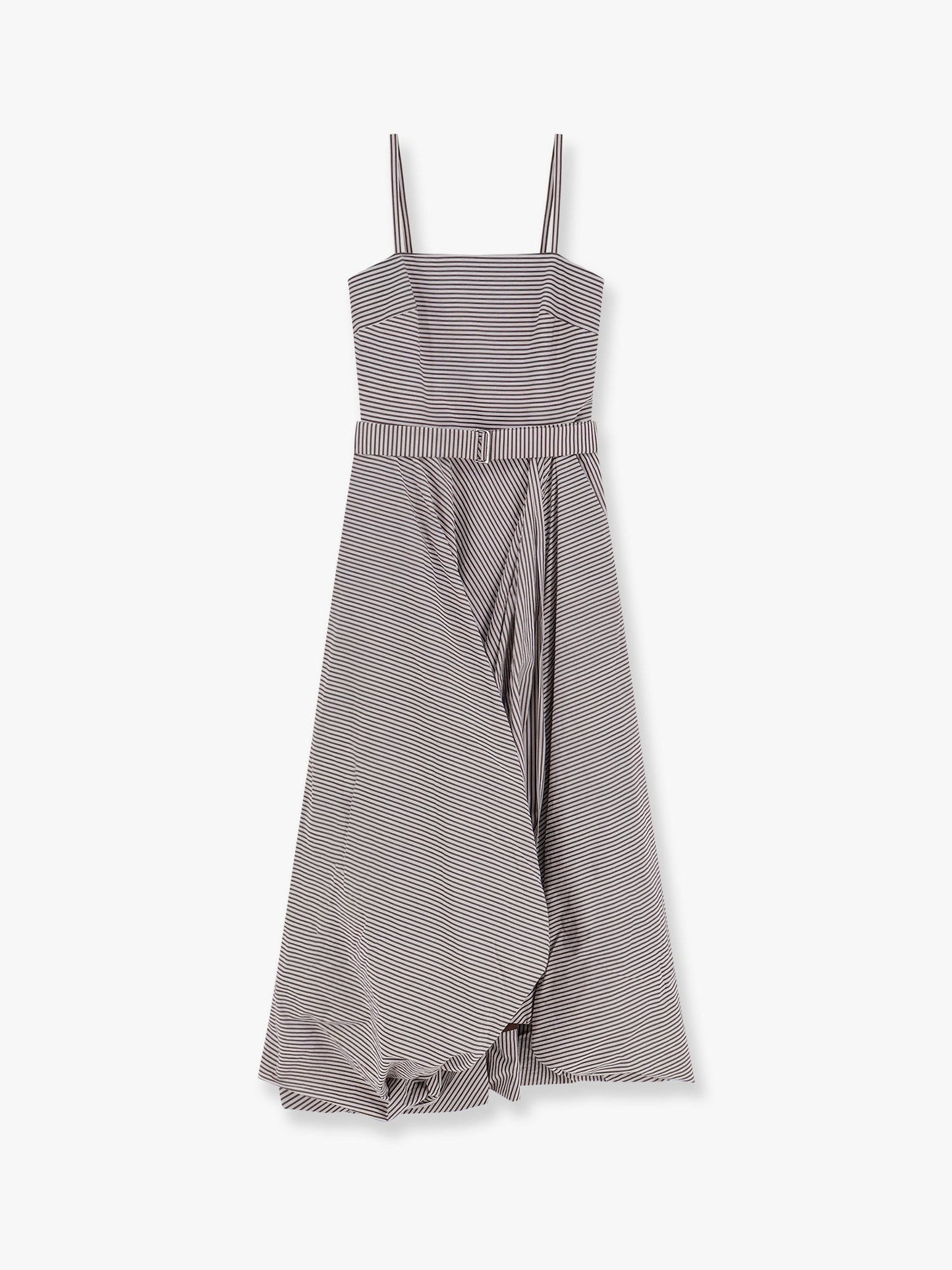 Brunello Cucinelli Striped cotton long dress with wide panel