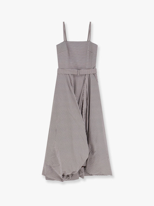 Brunello Cucinelli Striped cotton long dress with wide panel