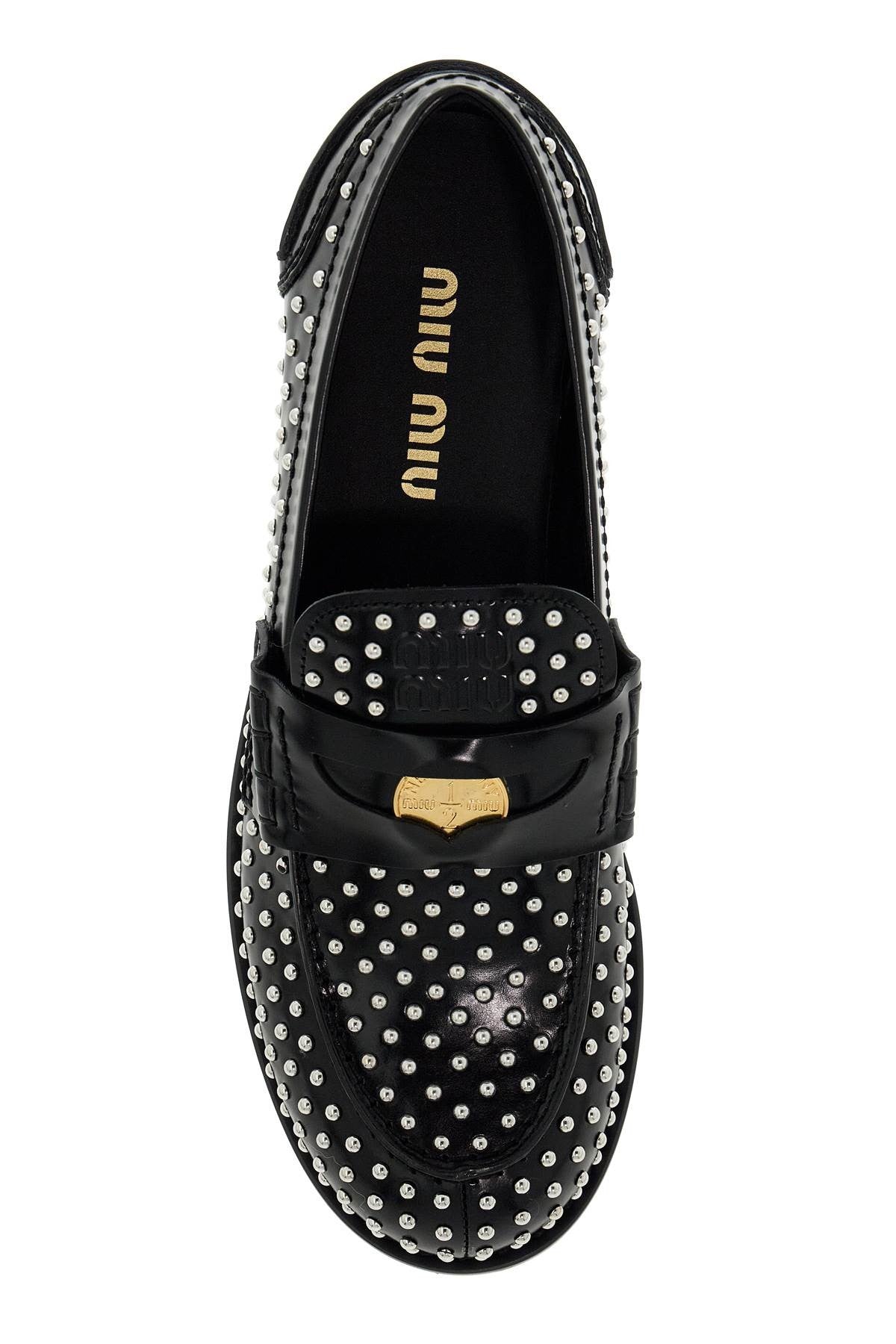 Miu Miu studded brushed leather penny loafers