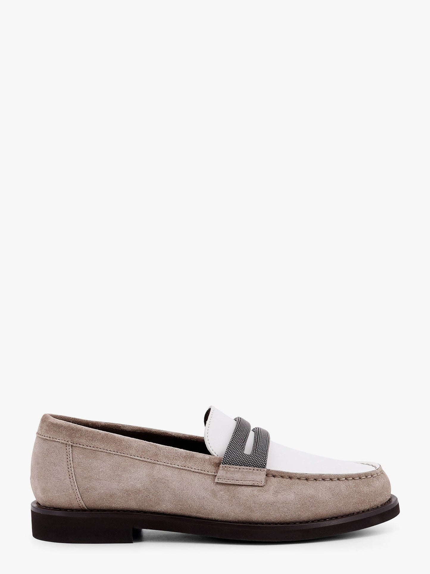 Brunello Cucinelli Suede and leather loafer with monili detail