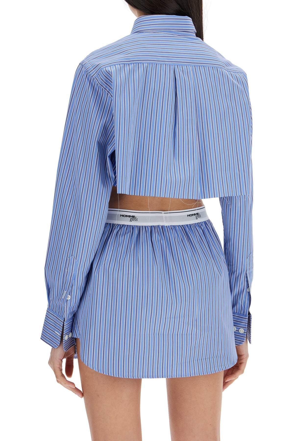 HOMME GIRLS super cropped blue striped cotton shirt