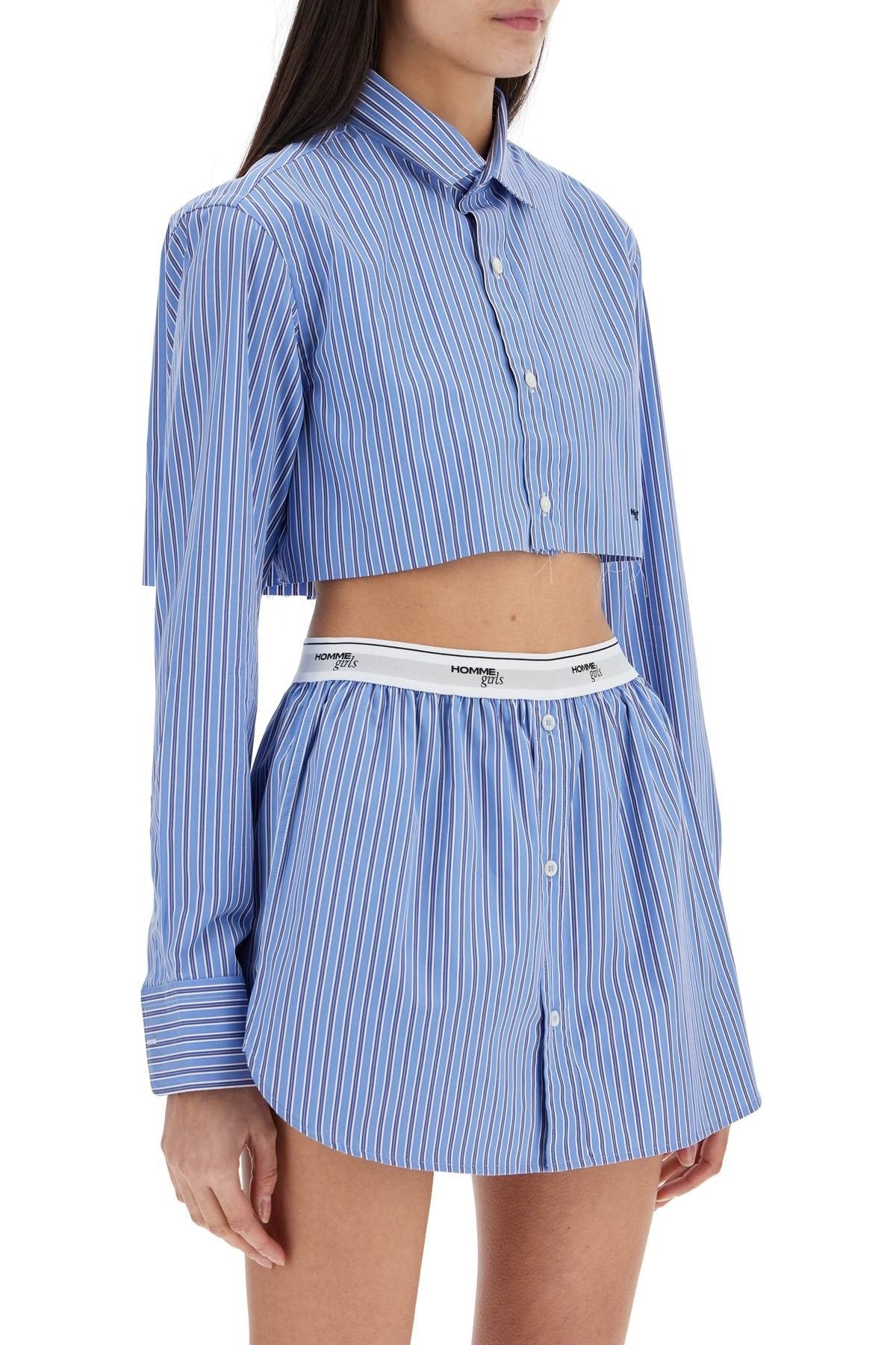 HOMME GIRLS super cropped blue striped cotton shirt