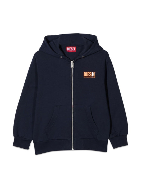 DIESEL KIDS SWEATSHIRT WITH LOGO HOOD AND ZIPPER