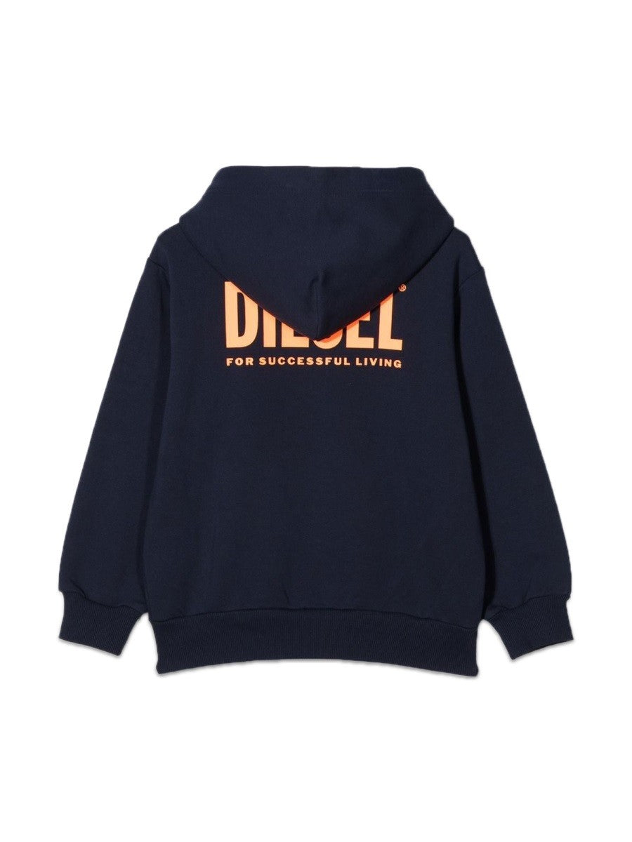 DIESEL KIDS SWEATSHIRT WITH LOGO HOOD AND ZIPPER