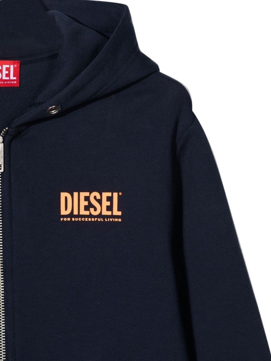 DIESEL KIDS SWEATSHIRT WITH LOGO HOOD AND ZIPPER