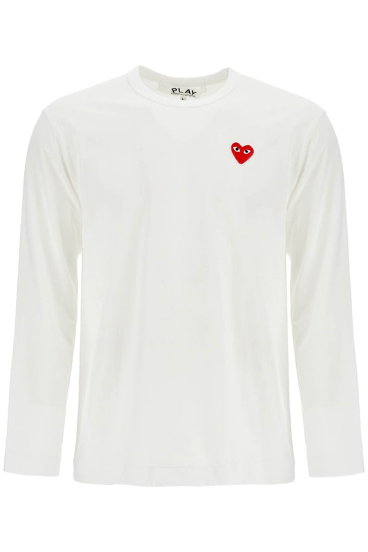 COMME DES GARCONS PLAY t-shirt unisex in cotone bianco con logo cuore rosso