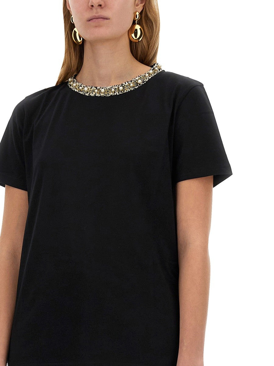 NINA RICCI T-SHIRT WITH EMBROIDERED COLLAR