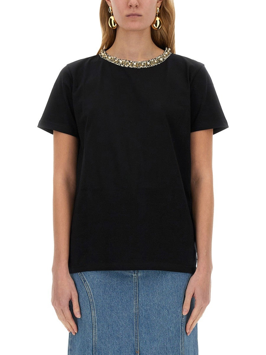 NINA RICCI T-SHIRT WITH EMBROIDERED COLLAR