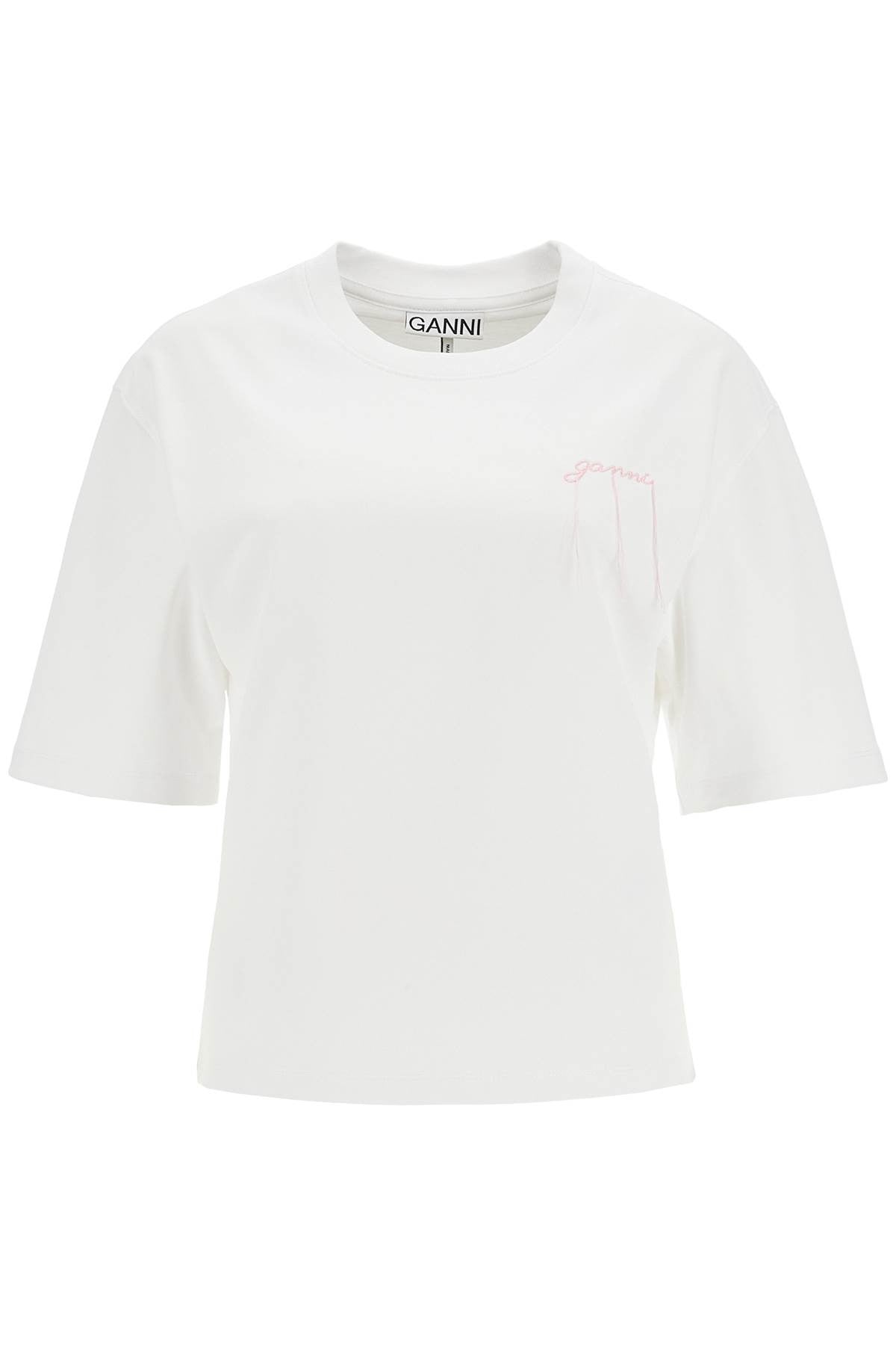 GANNI t-shirt with frayed embroidery