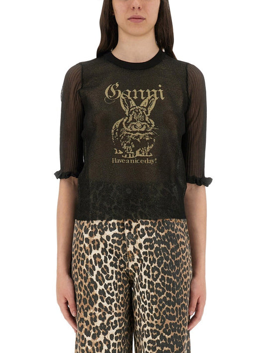 GANNI TRANSPARENT JACQUARD TOP