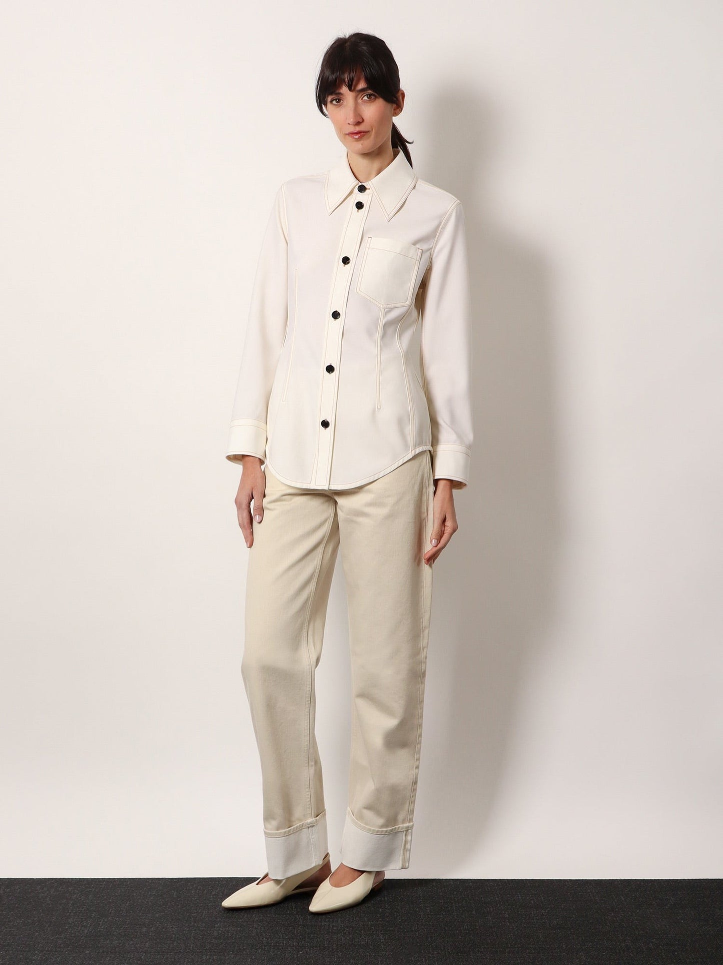 Bottega Veneta Traverl light wool shirt with maxi pointed collar