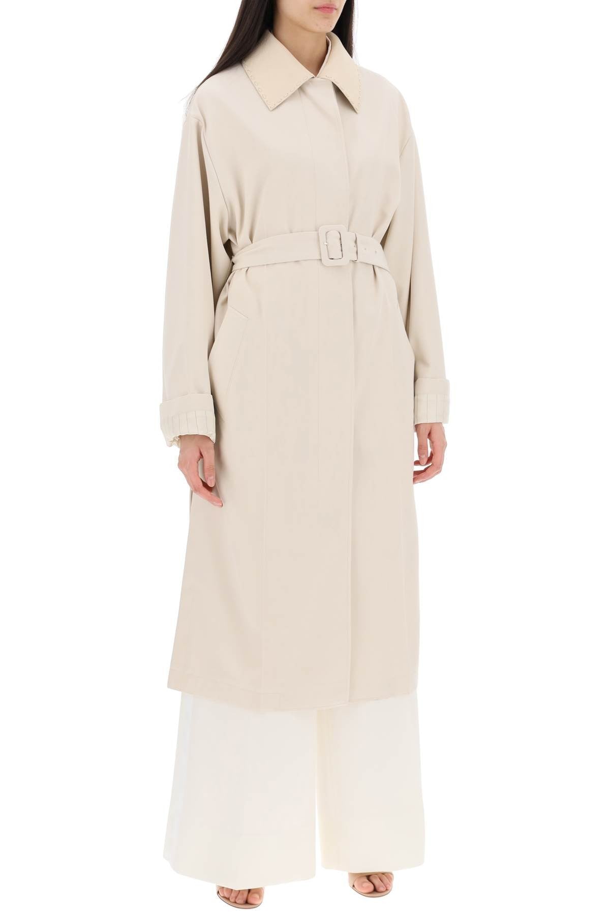 Fendi trench coat with removable leather collar