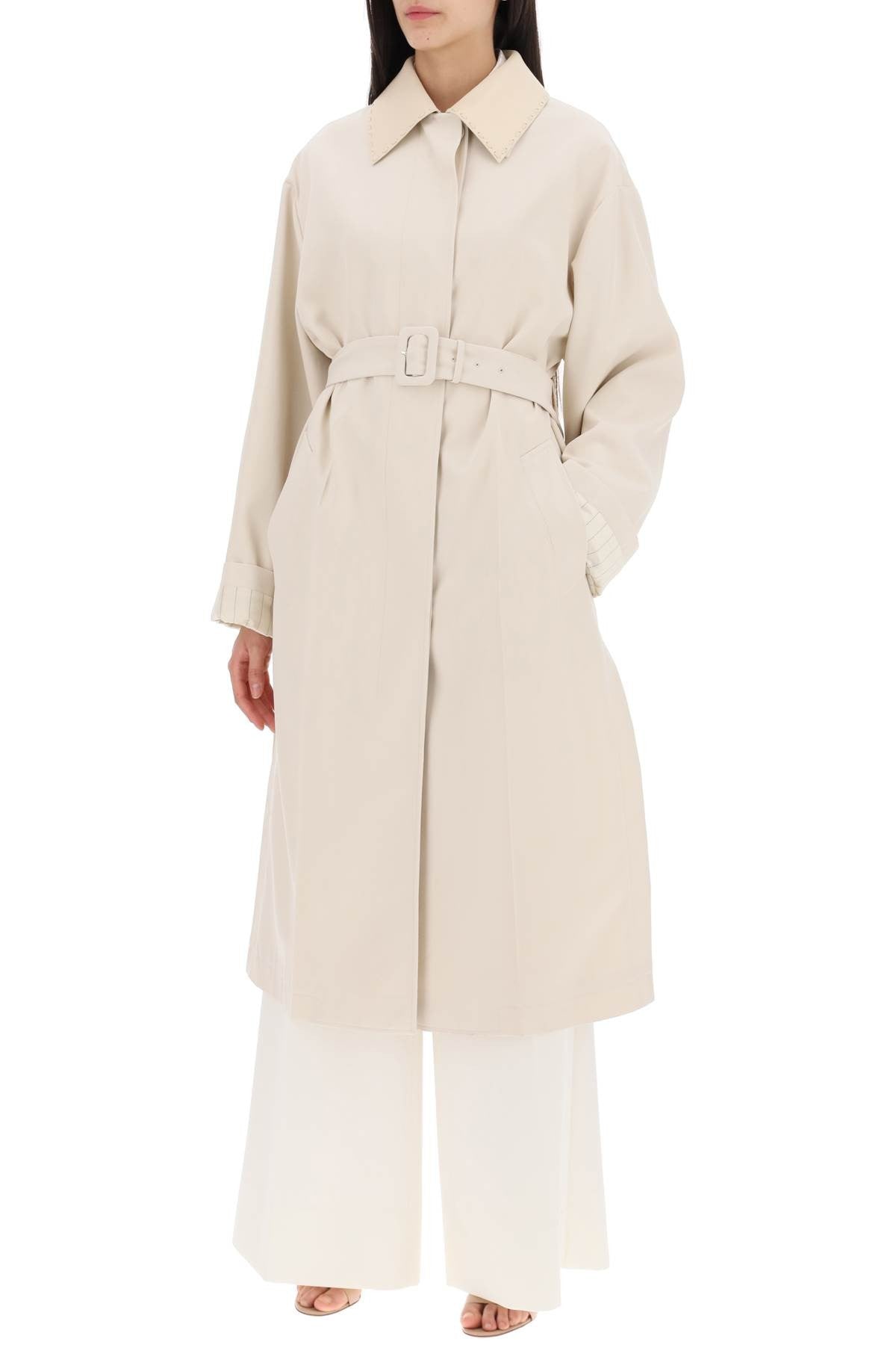 Fendi trench coat with removable leather collar