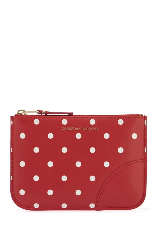 COMME DES GARCONS WALLET unisex red leather polka dot wallet with gold zip