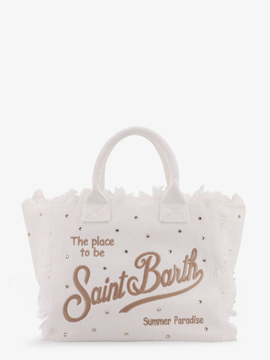 MC2 SAINT BARTH Vanity canvas handbag with rhinestones