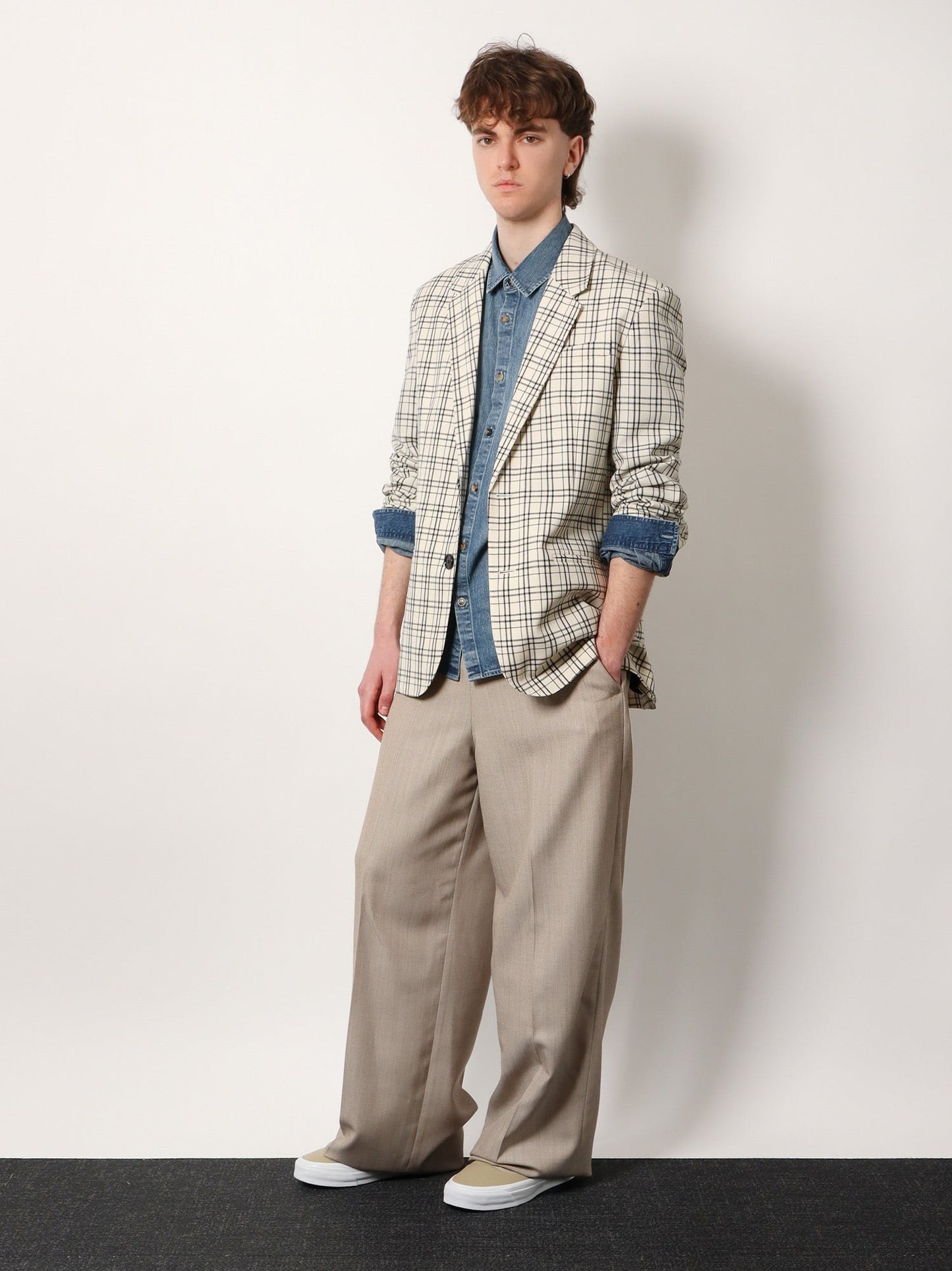 AMI PARIS Virgin wool blazer with madras motif